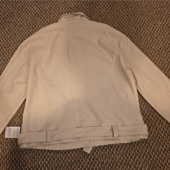 ASOS DESIGN longline oversized faux leather biker jacket in ecru Size 14 - Picture 14 of 15